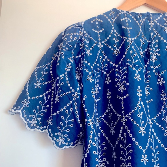 Zara Sz M embroidered blue Scalloped Shirt Top - Picture 5 of 15